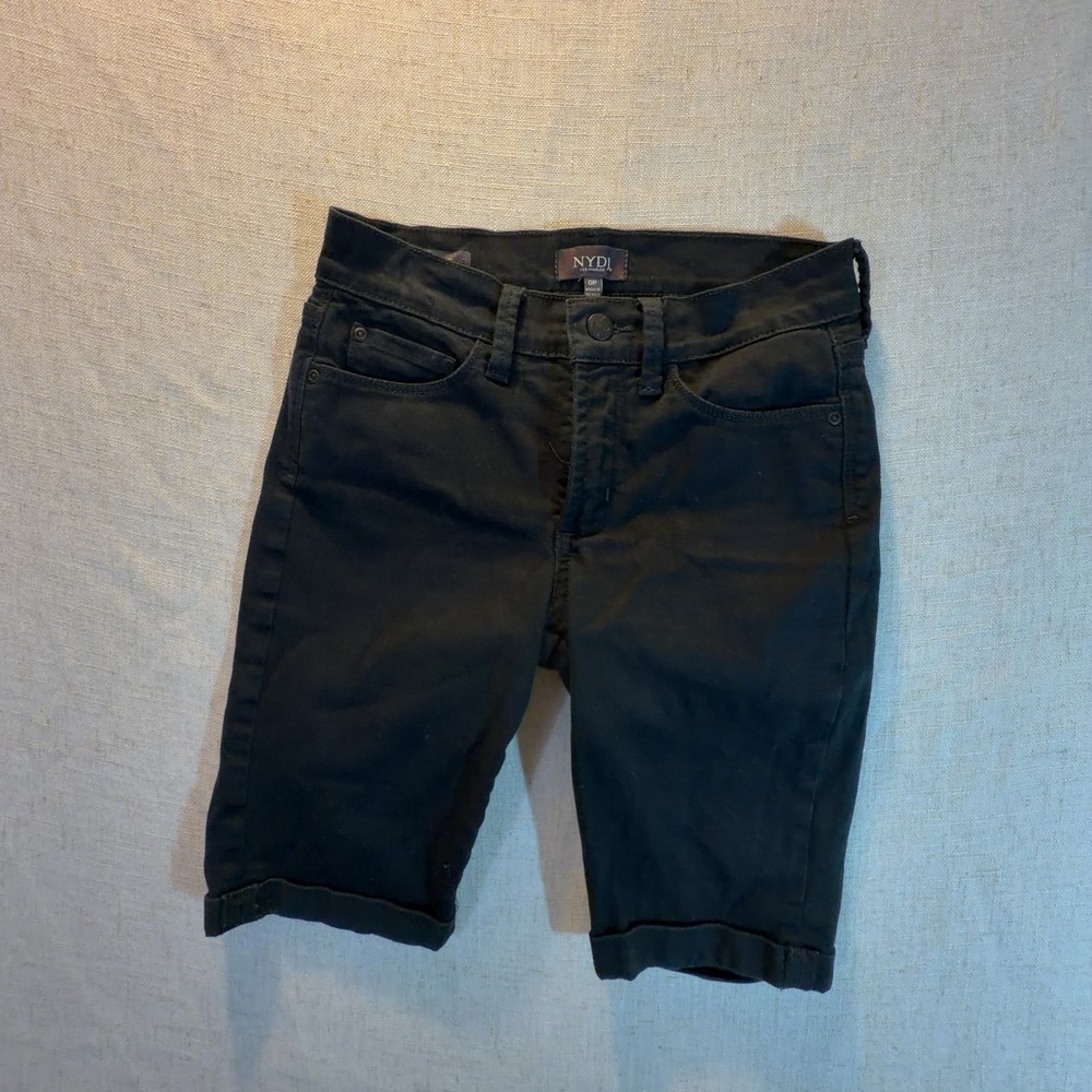 NYDJ Briella Roll Cuff Denim Shorts Black Stretch Women's Size 0P Petite